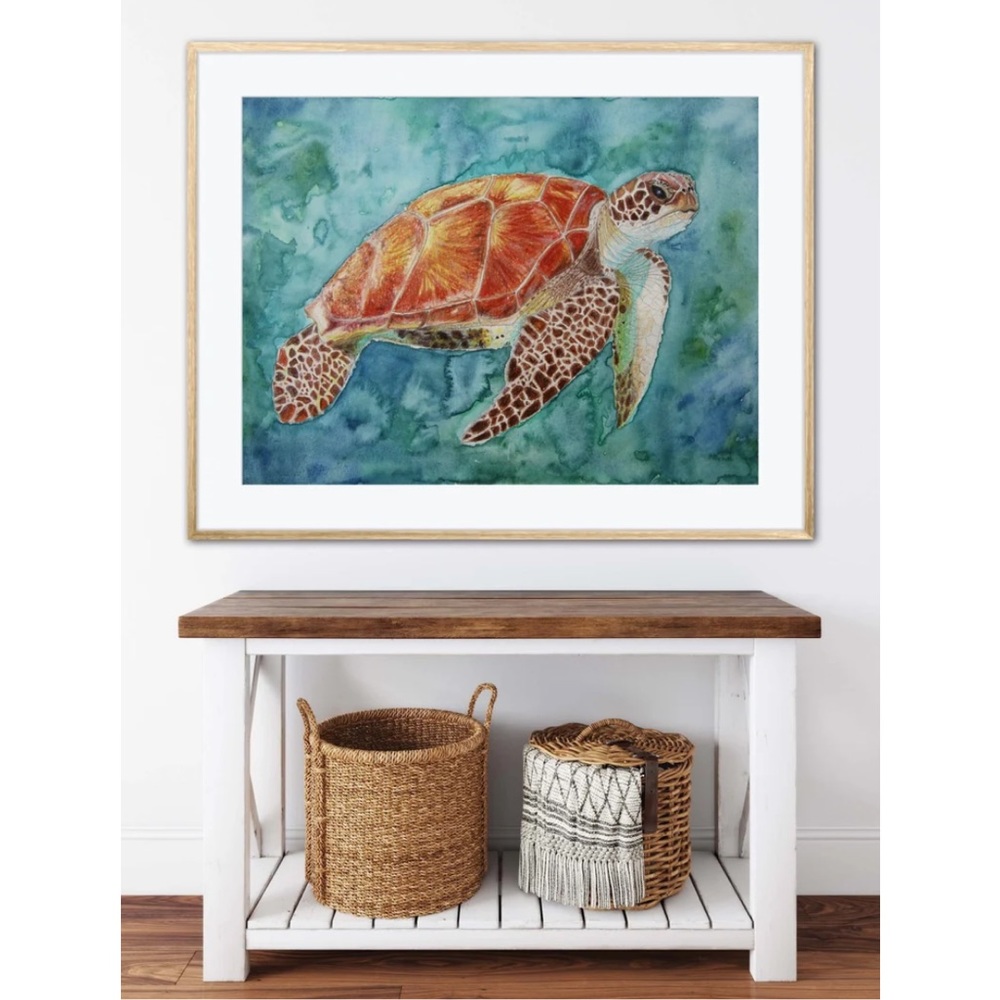 Sea Turtle Giclée Art Print Watercolor Painting Ocean Beach Tropical Sea-life - Picture 2 of 9